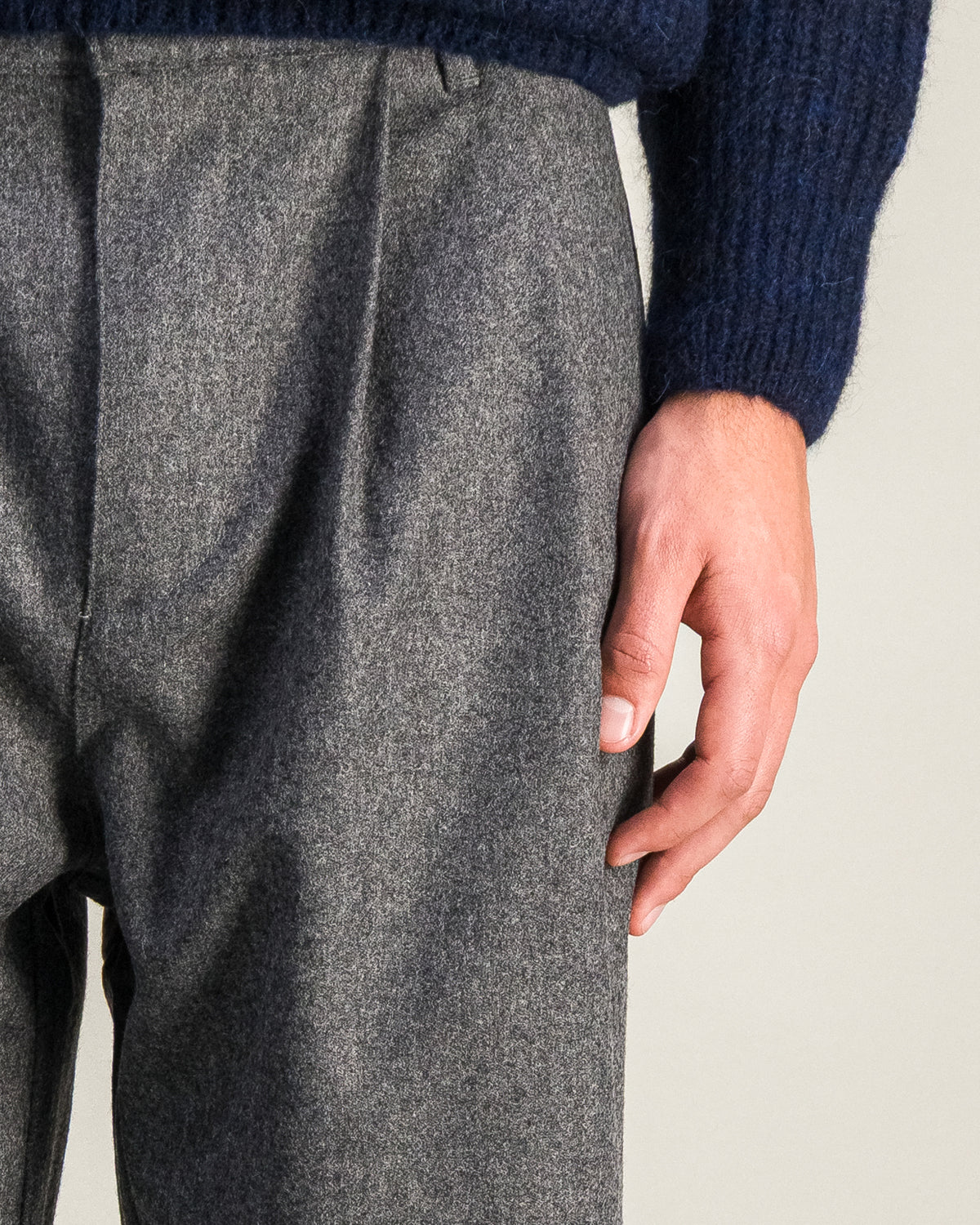 Pantalon Double Pleats Flannel gris chiné