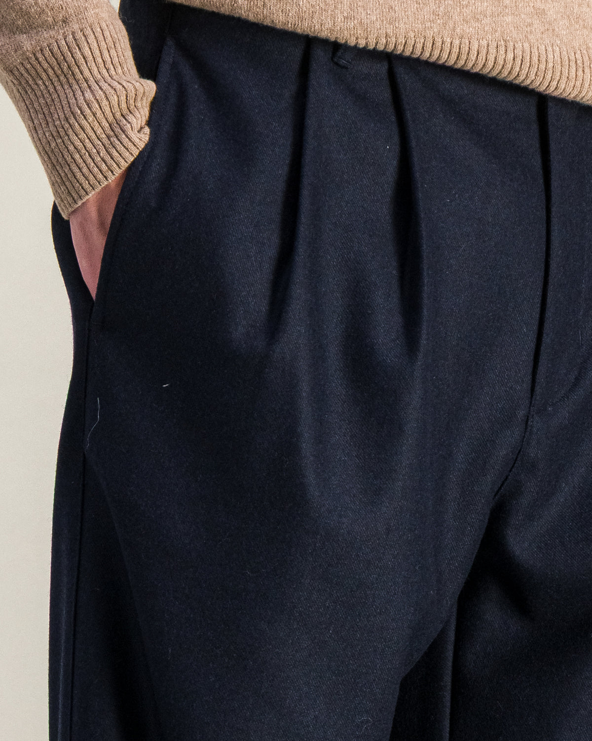 Pantalon Double Pleats Flannel marine