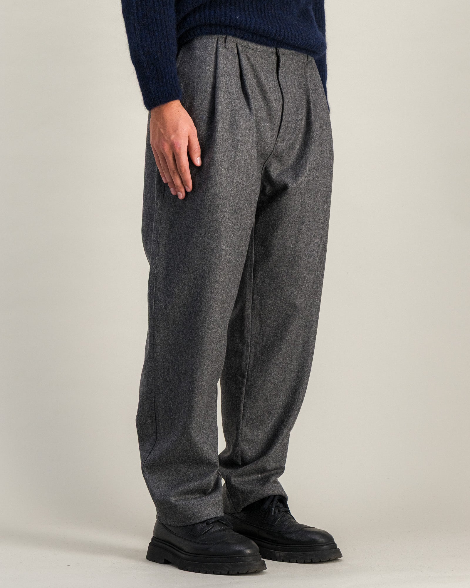 Pantalon Double Pleats Flannel gris chiné