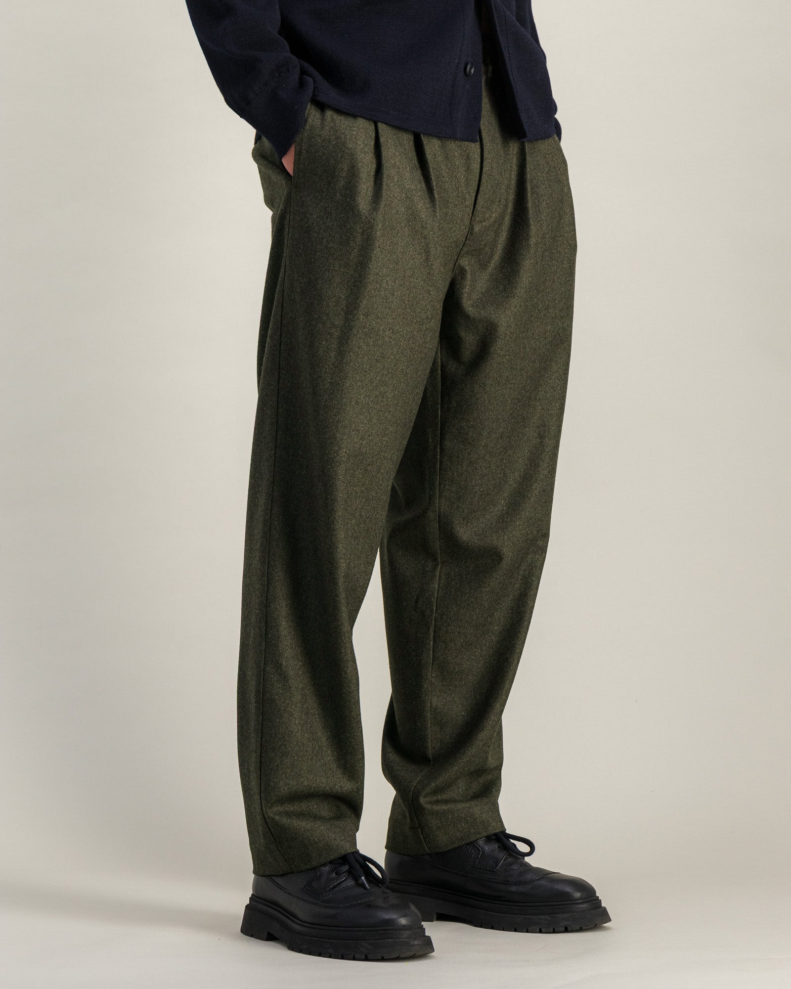 Pantalon Double Pleats Flannel kaki chiné