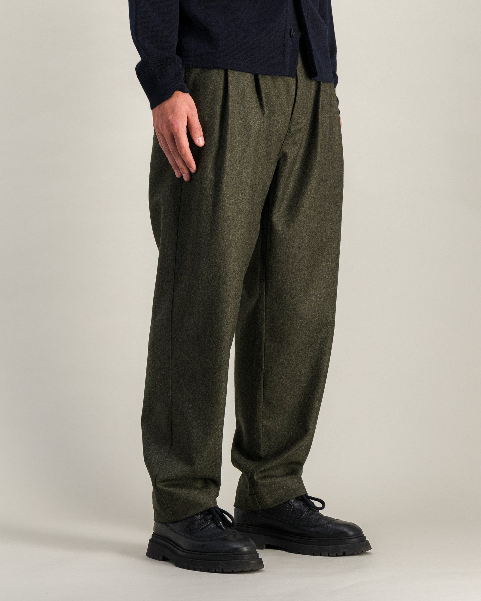 Pantalon Double Pleats Flannel kaki chiné