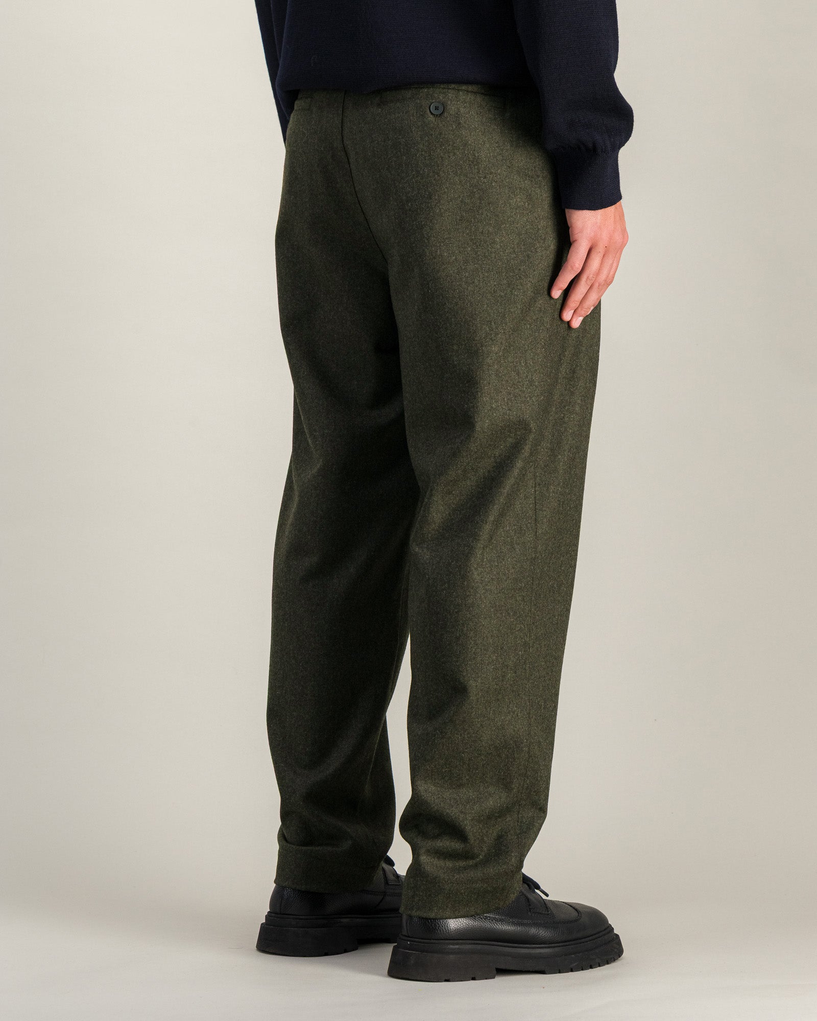 Pantalon Double Pleats Flannel kaki chiné