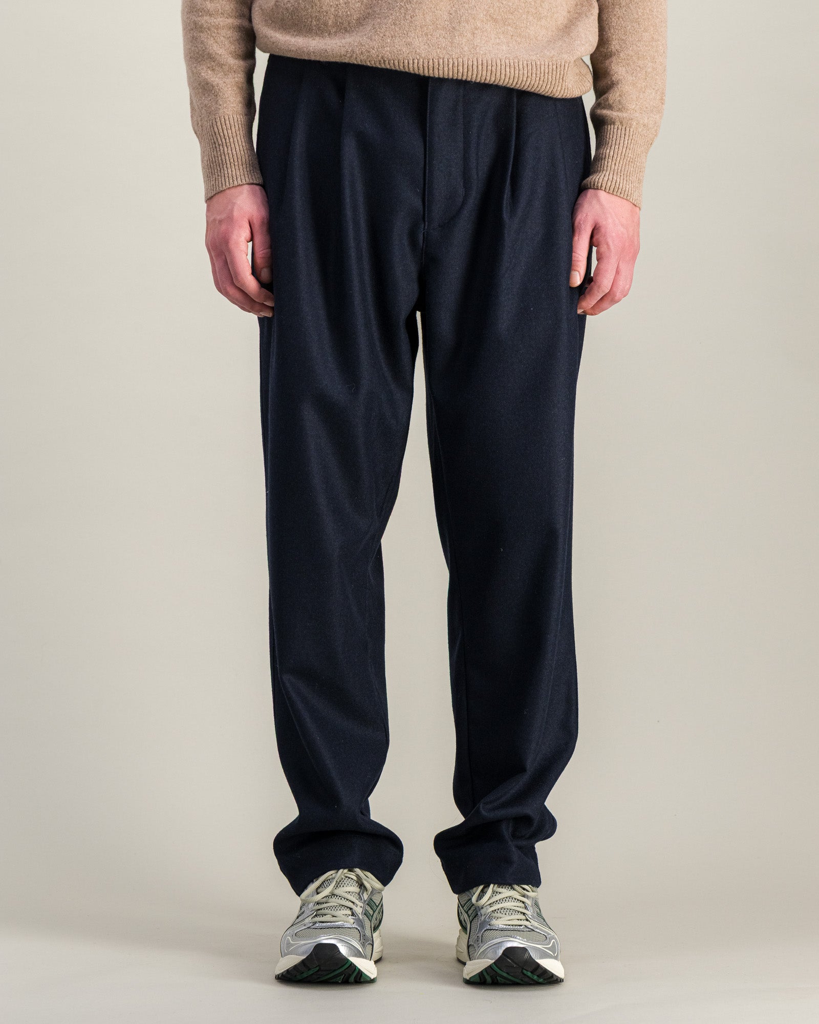 Pantalon Double Pleats Flannel marine