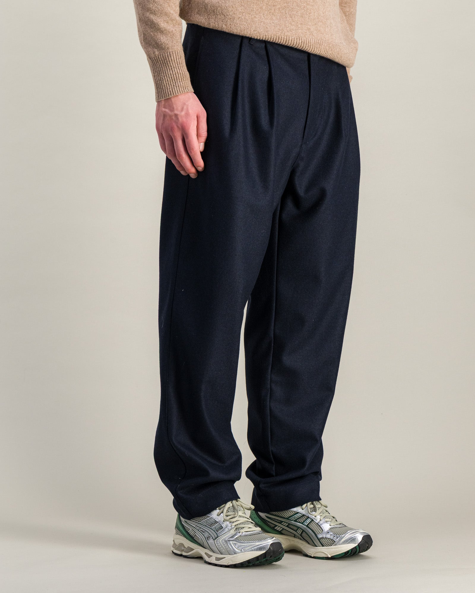 Pantalon Double Pleats Flannel marine