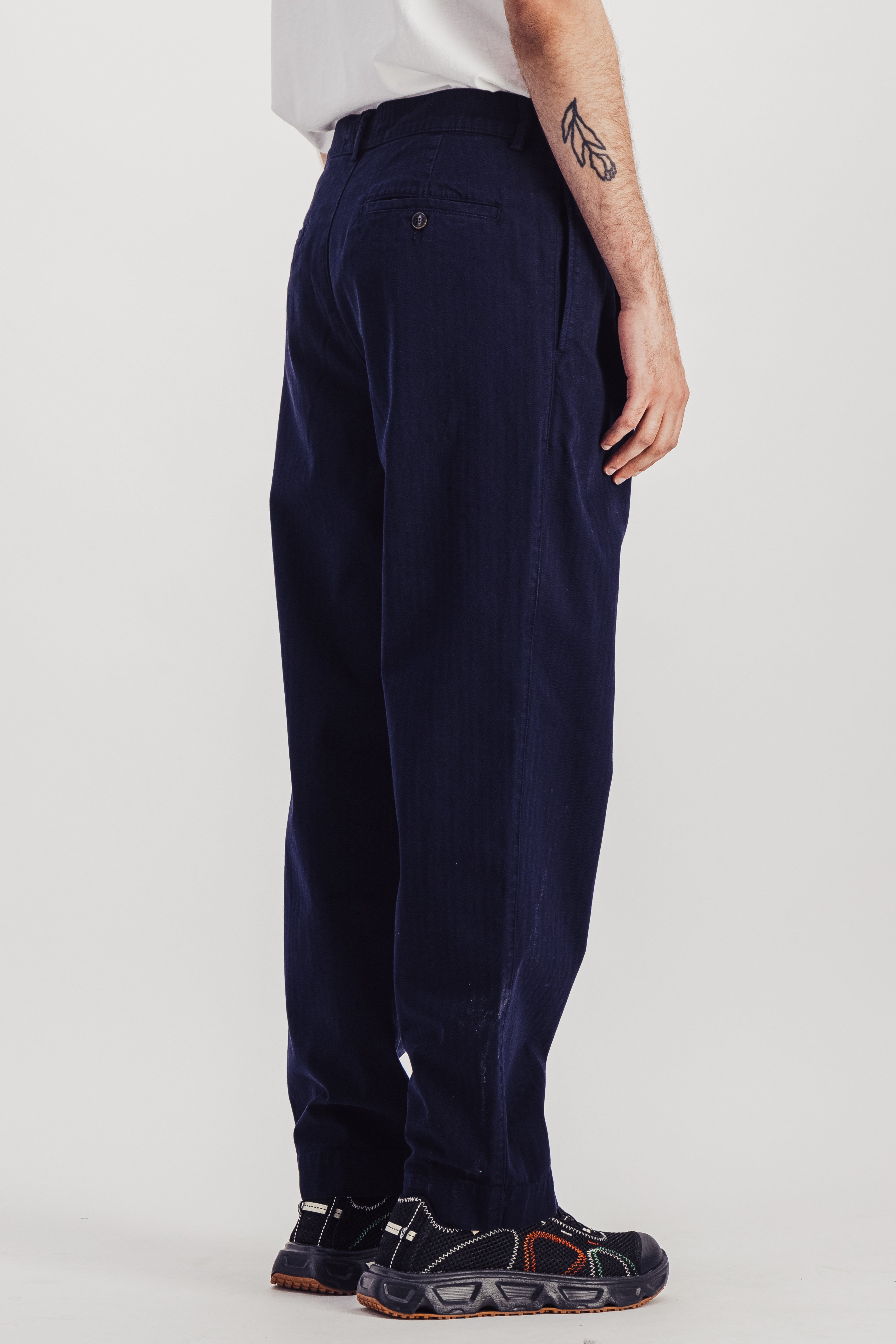 Pantalon Double Pleats Herringbone marine