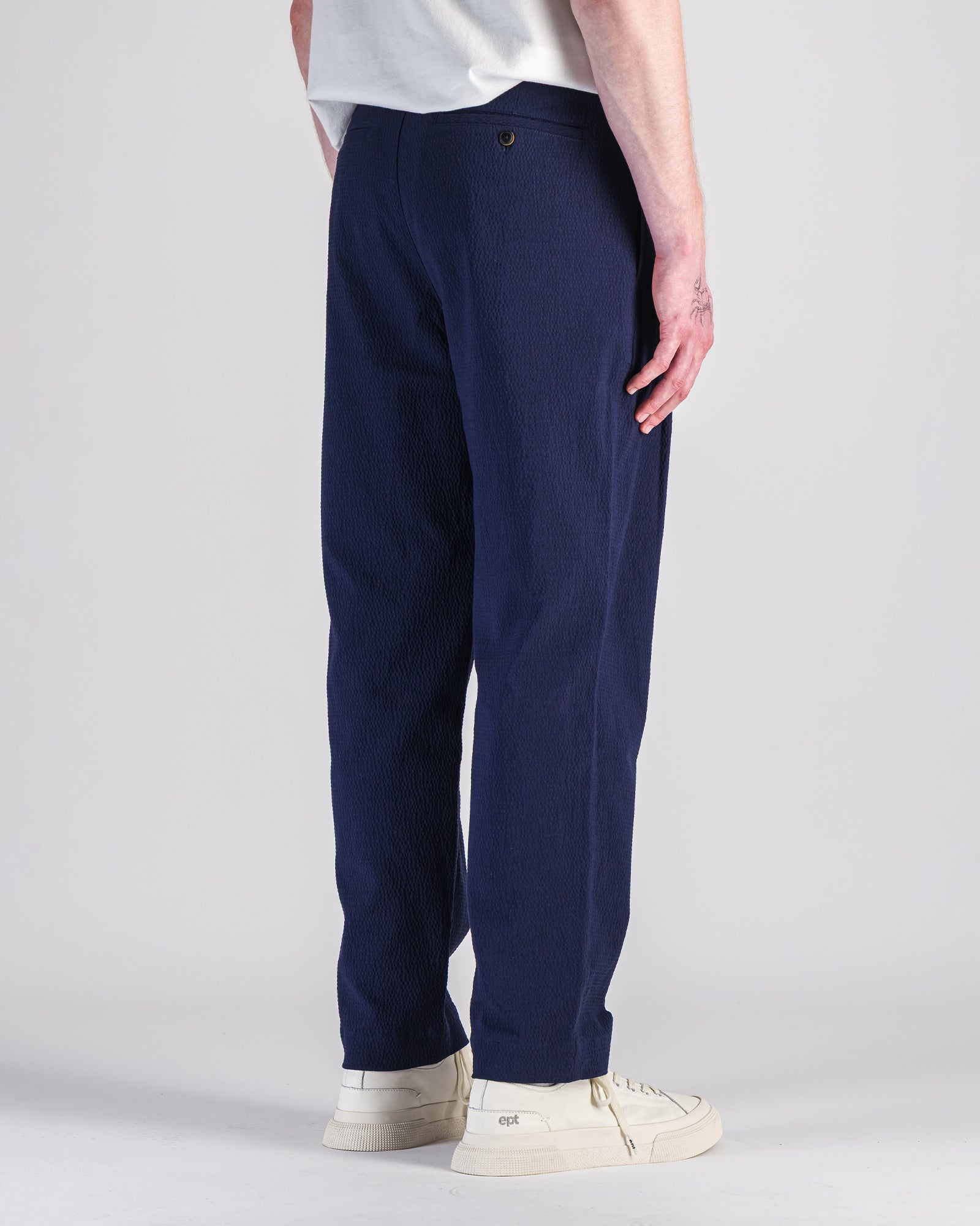 Pantalon Double Pleats Seersucker marine