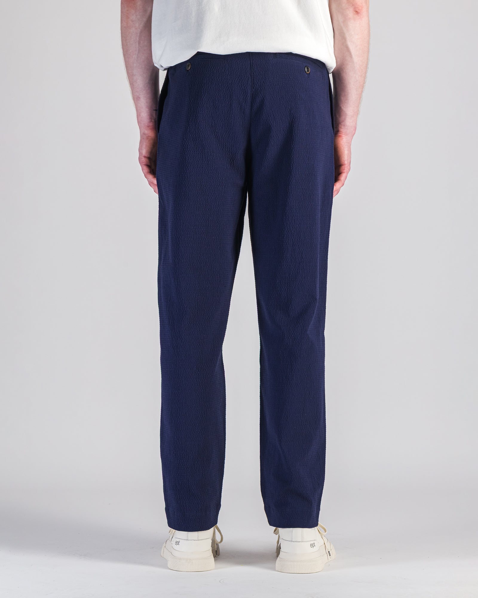 Pantalon Double Pleats Seersucker marine