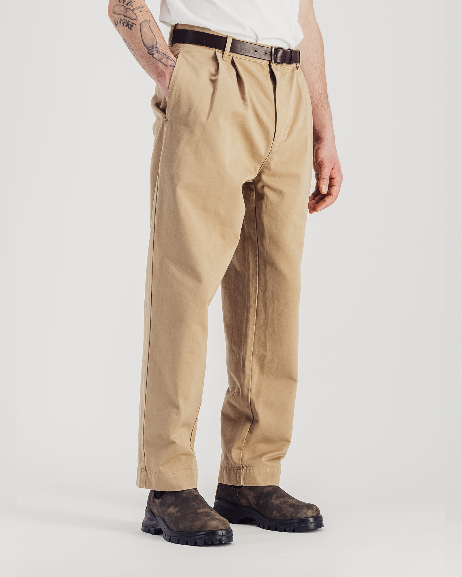 Pantalon Double Pleats Twill beige